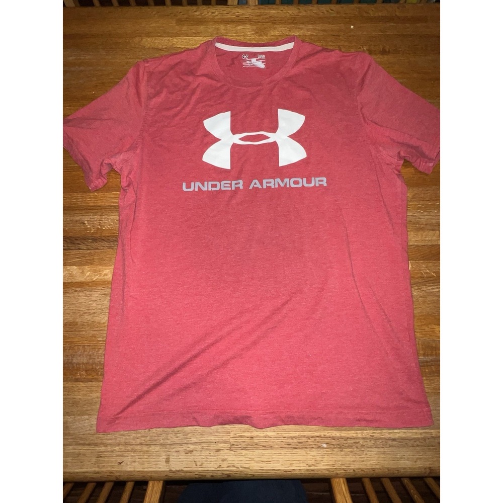Under Armour Men Large Red Loose Logo Short Sleeve Crew Neck Casual Active Shirt